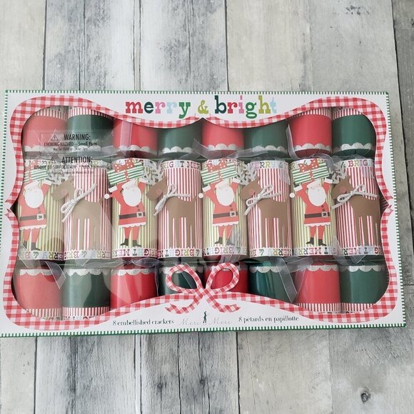 NWT Meri Meri Santa & Reindeer 8 Embellished Festive Holiday Christmas Crackers - Picture 1 of 3